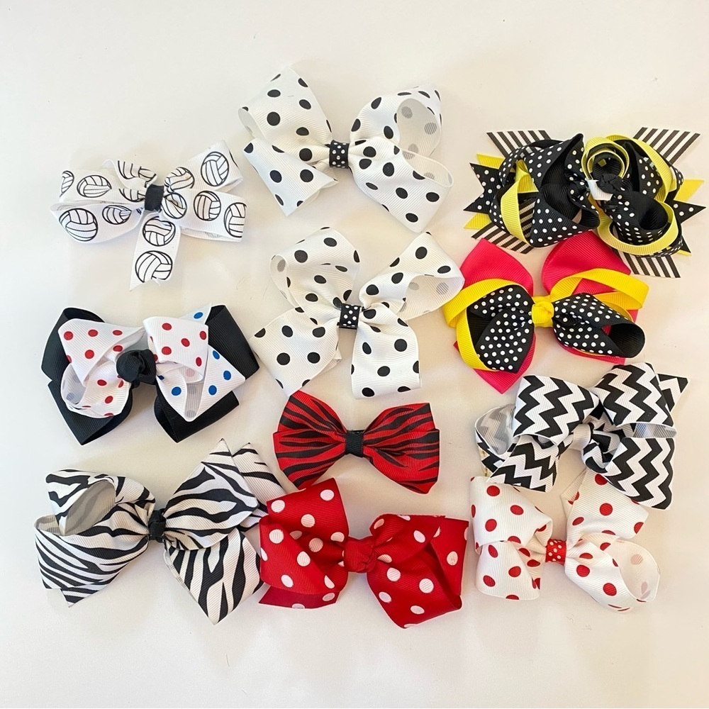 Little Girl’s 4” Polka Dot Grosgrain Hair Bows Bundle - Lot of 11